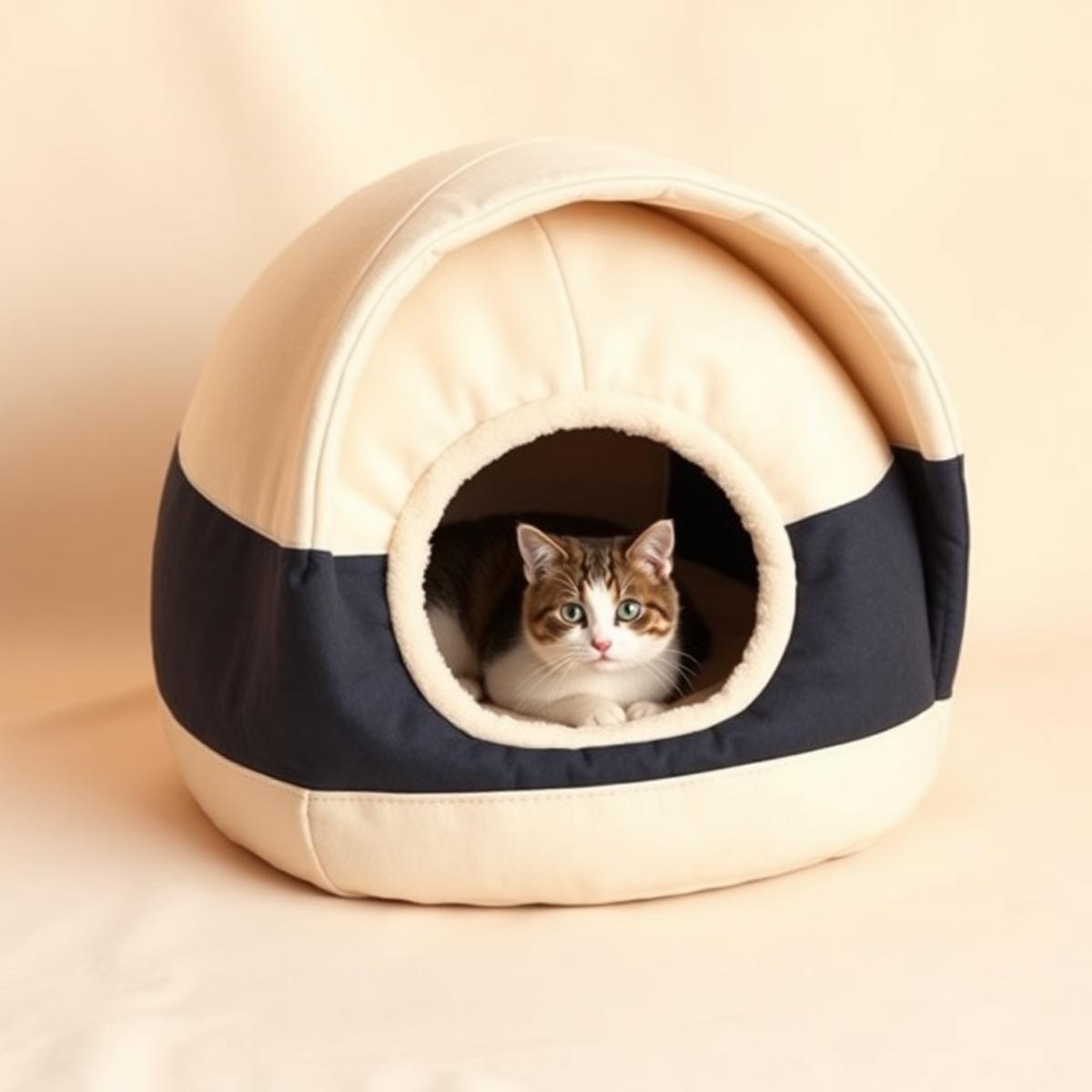 Cozy Cave Cat Bed with a cat peeking out of the entrance
